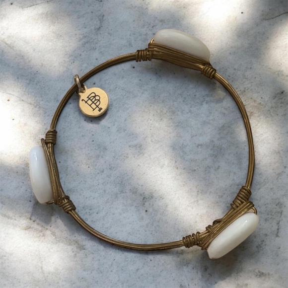 White Stone Wire Bangle Bracelet by Bourbon and Bowties - Picture 2 of 2